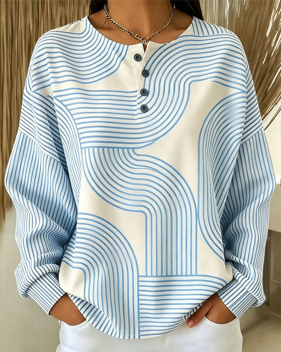 Sweatshirt Rund Hals Knapp Stripet Løs