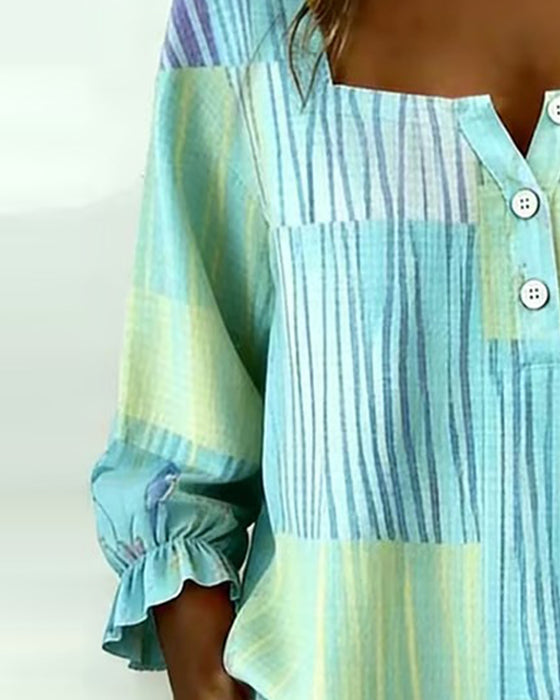 Bluse Stripe Firkantet Hals 3/4-Erm