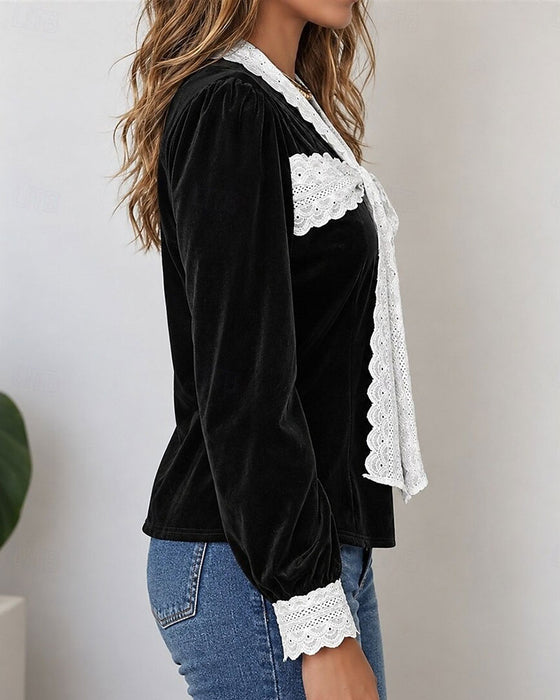 Topp V-Hals Sløyfe Patchwork