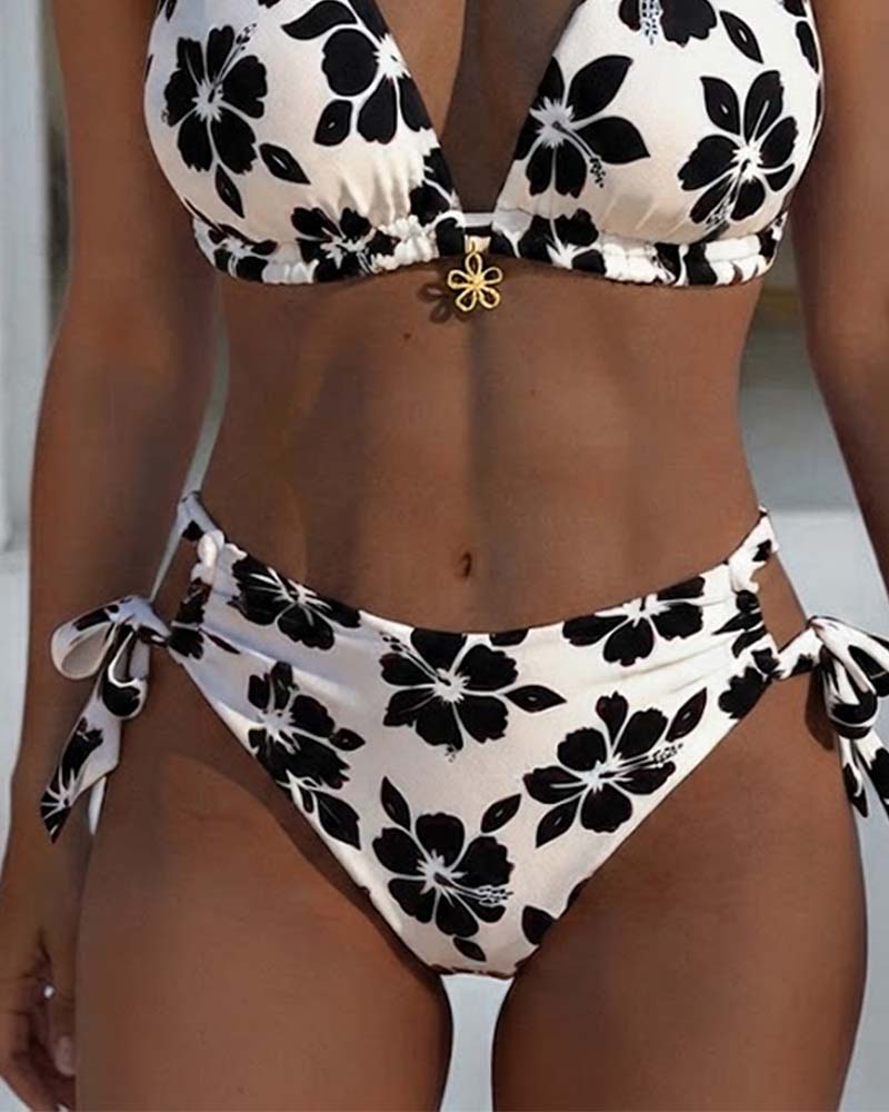 Bikini Hibiskus Trykk Halter