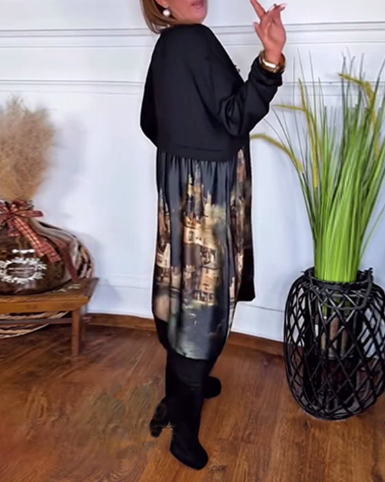 Kjole med lange ermer og trykk