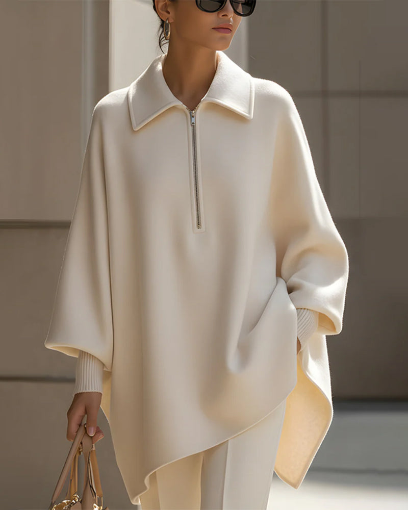 Half-zip Sweatshirt med Lanterneermer og Krage