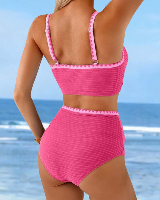 Bikini Kontrast Ribbet Høy Midje
