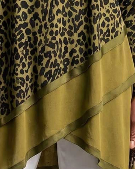 Leopardmønstret Topp Med Asymmetrisk Kant