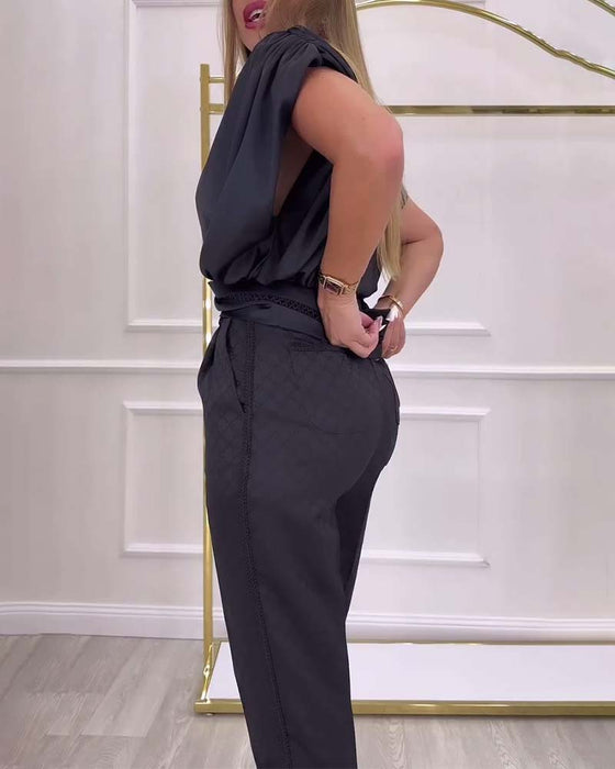 Bluse Lanterneerme Én Skulder Ensfarget