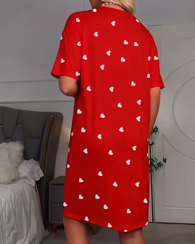 Kjole Bokstav Hjerteprint Casual Nattkjole