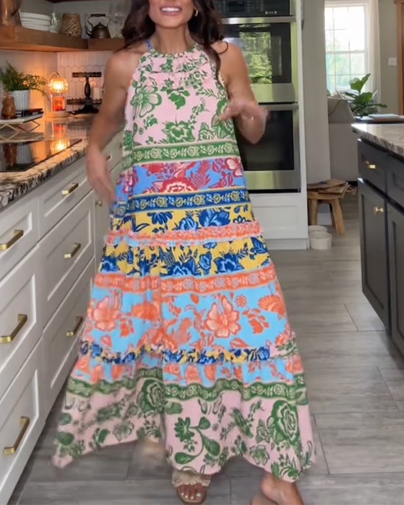 Kjole Trykt Kontrastfarge Ermerløs