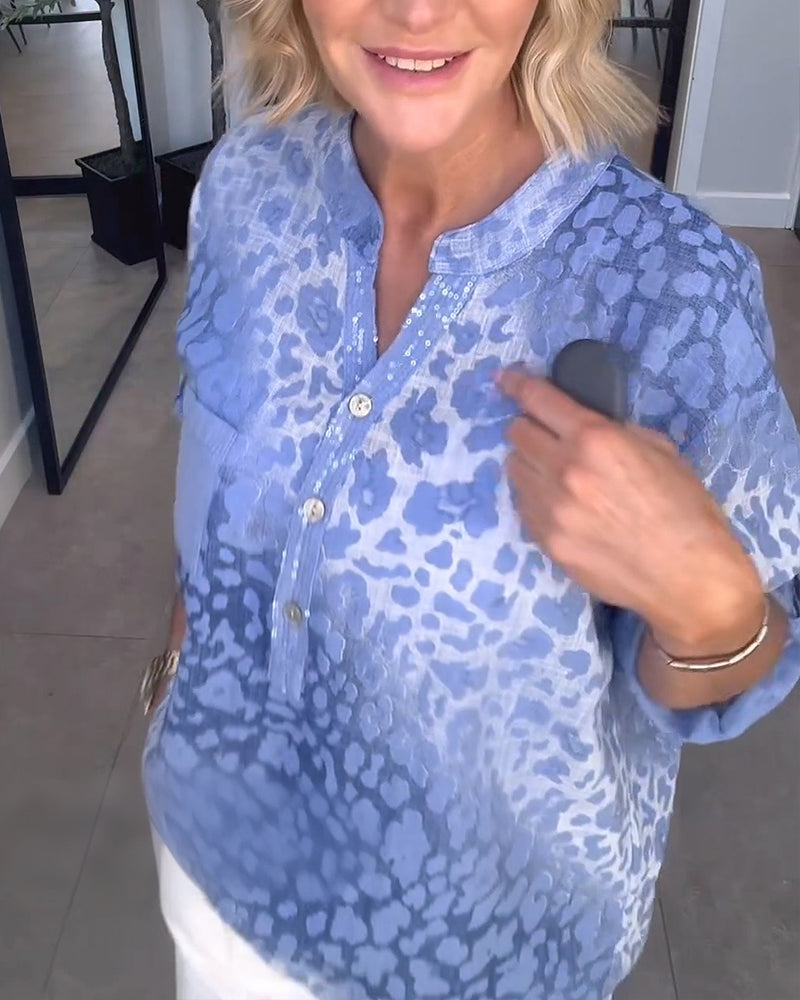 Bluse Ombre Leopardmønster Henleykrage