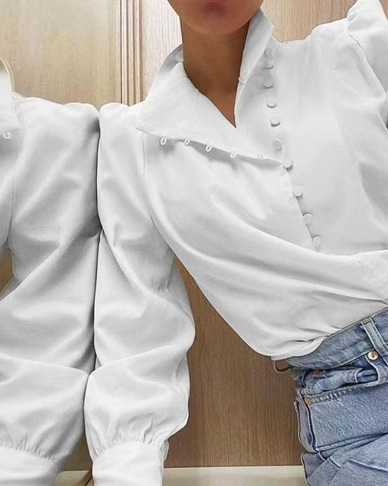 Bluse Ståkrage Knappefront Langermet