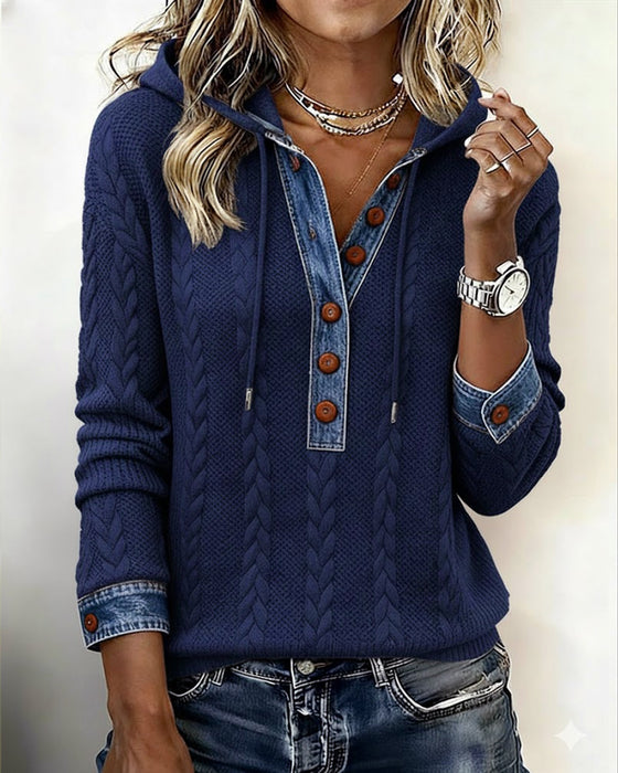 Fargeblokkert Langermet Hettegenser Med Knapper