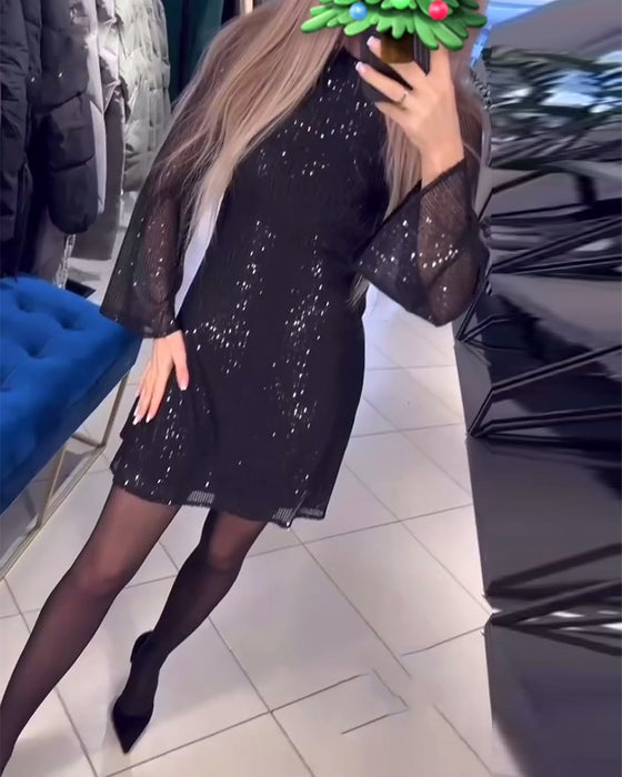 Kjole Temperament Paljetter Langermet Slim