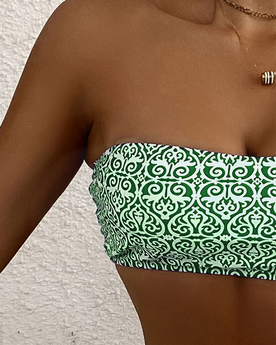 Bikini Bandeau Blomsterprint Todelt