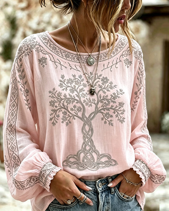 Bluse Rundhalset Tre Trykk Casual