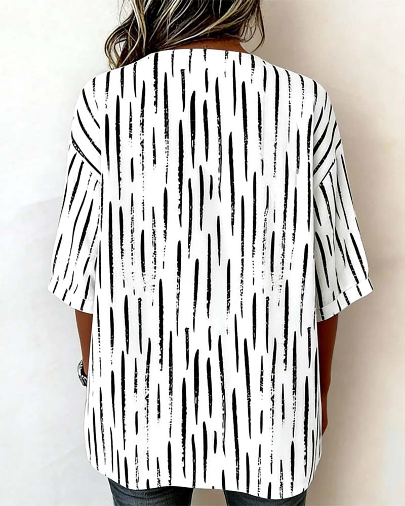 Topp Stripet Knapp Trekvart Erme