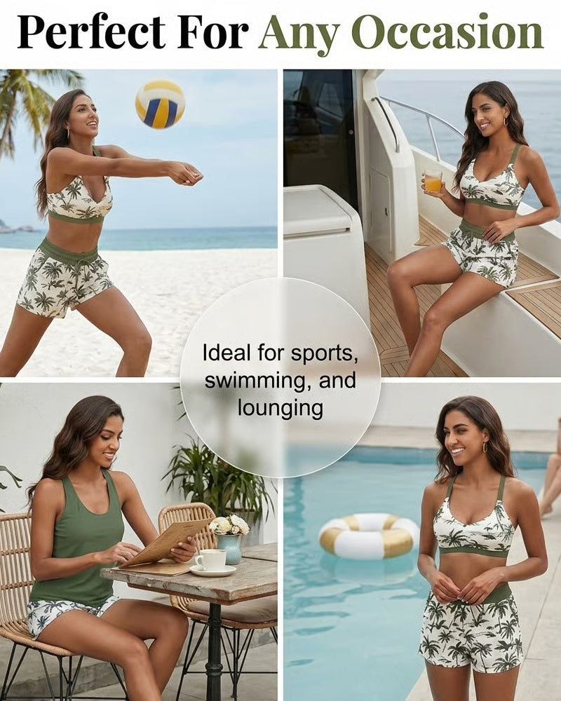 Dekk Og Bikini Crisscross Ermeløs Topp + Dragsnor Trykte Bukser For