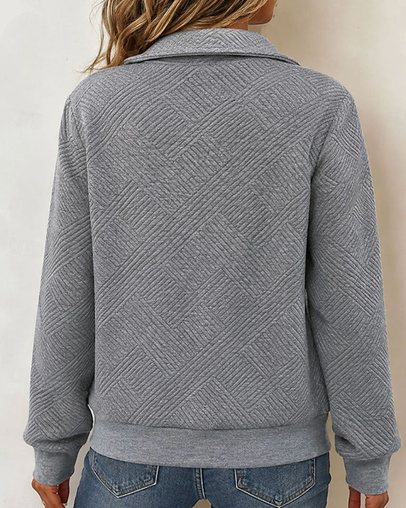 Sweatshirt Diamant Quiltet Jacquard Fargeblokk Krage