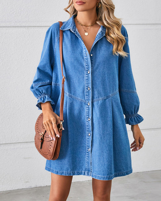 Langermet Lappeteppe Denim Kjole