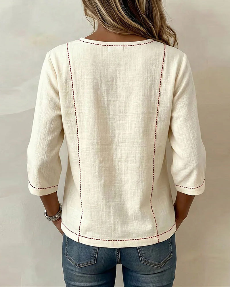 Bluse Firkantet Hals Knyt Foran Loose Fit