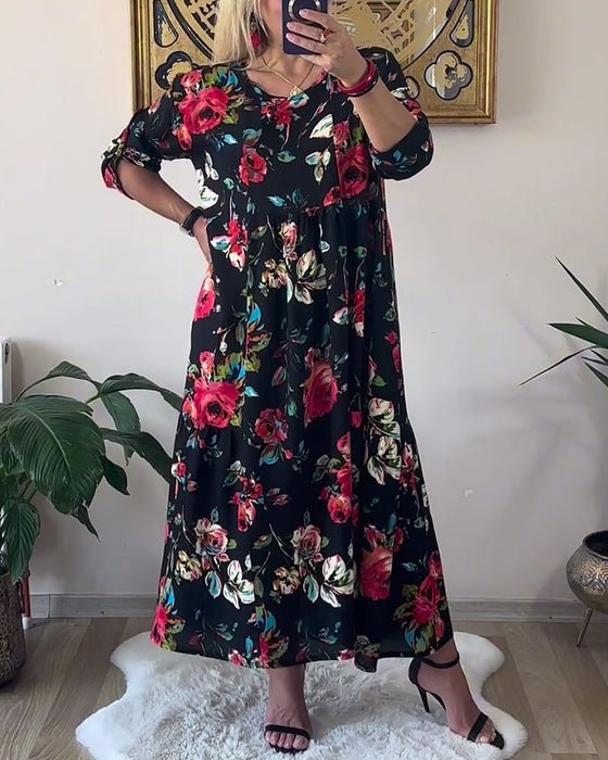 Kjole Løs Oversized Rund Hals Trykt