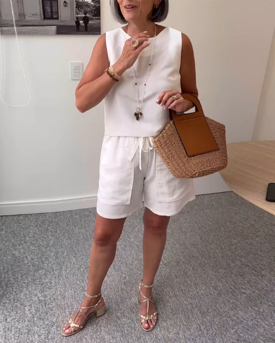 Dress Rund Hals Vest Shorts Ensfarget