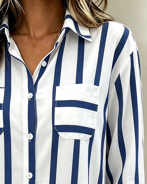 Bluse Krage Stripet Knappefront