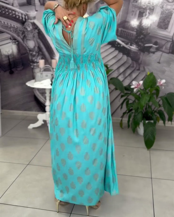 Kjole Løs Ferietrykk Midje Maxi