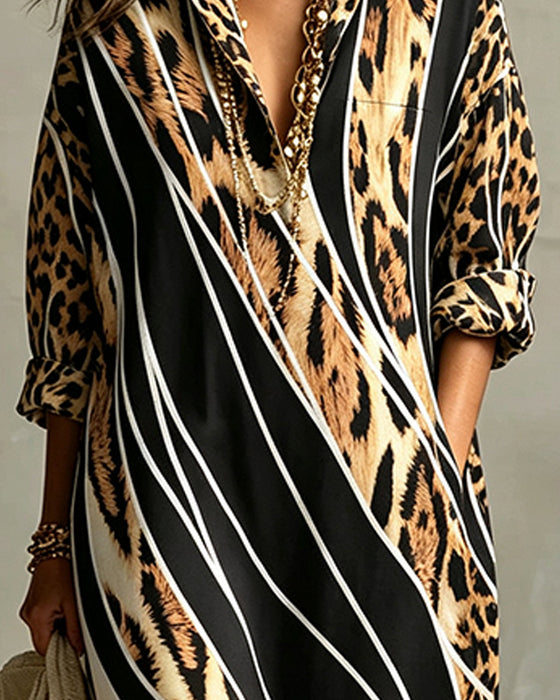 Kjole Leopard Diagonal Stripe Slag