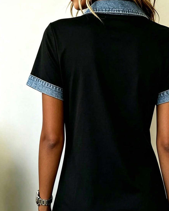 Kjole Denim Panel Fargeblokk Rett