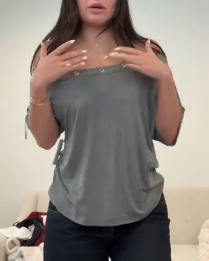 T-Shirt Asymmetrisk Off-Shoulder Løs
