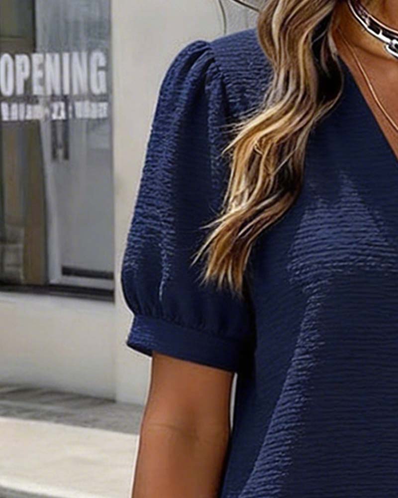 Kjole Boble Erme V-Hals Knapp