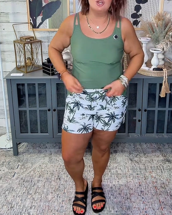 Tankini Trøye-Stylet Firkantet Badeshorts