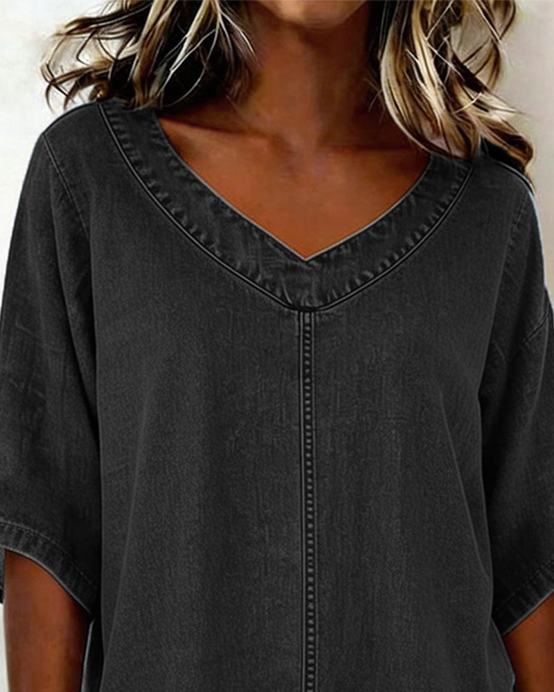 Topp V-Hals Uformell Denim