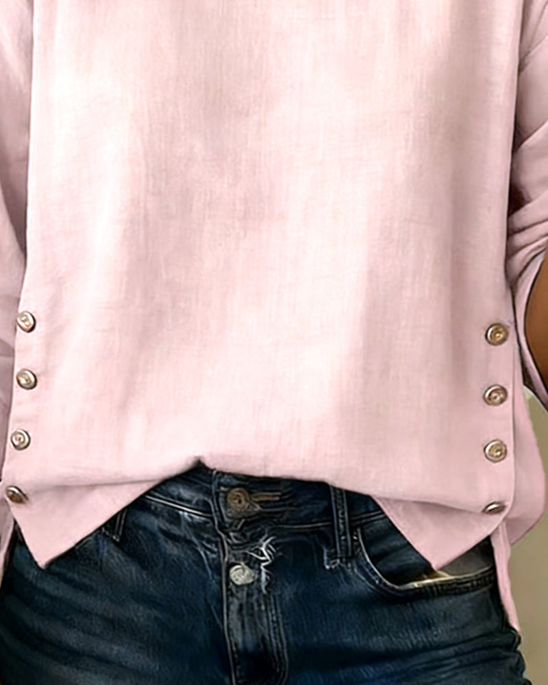 Topp Uformell Rund Hals Knappedesign