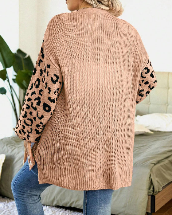 Cardigan Leopardmønster Lang Erme Patchwork