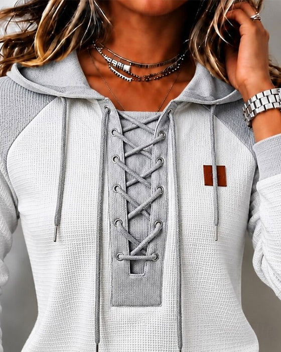 Hoodie Hette Snøring Spliced