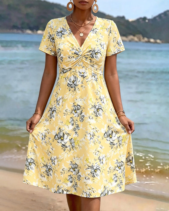 Kjole Blomstret V-Hals Twist Knute