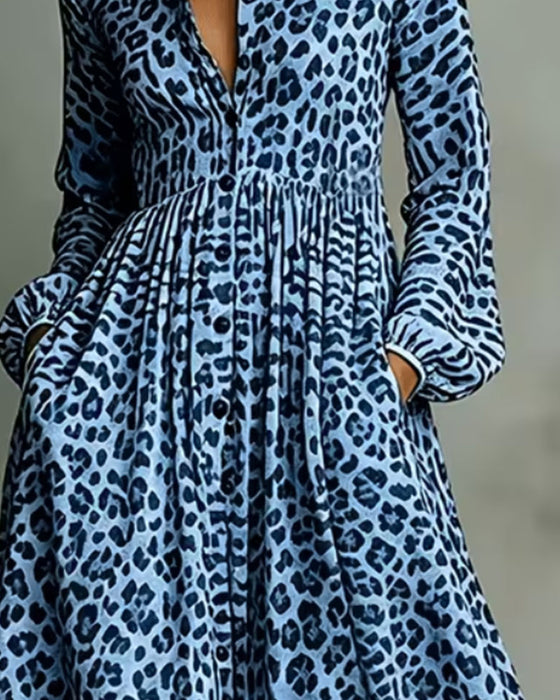 Skjortekjole Leopard Jakkeslag Lang
