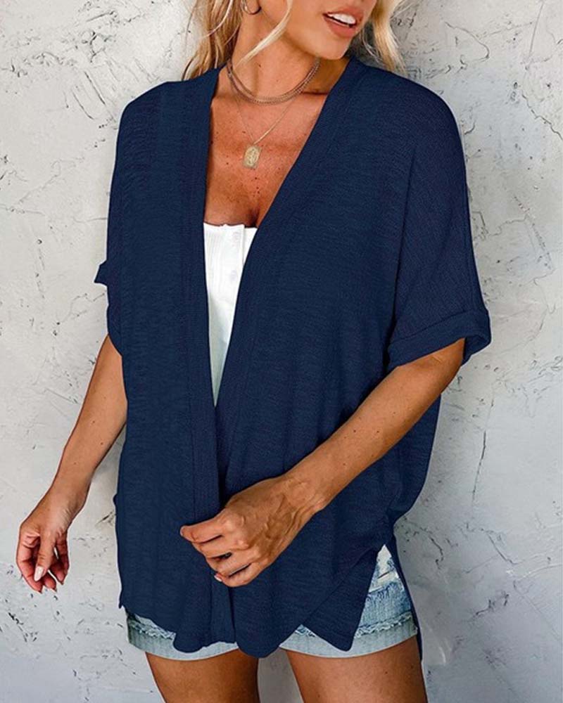 Jakke Kortsermet Avslappnet Ensfarget