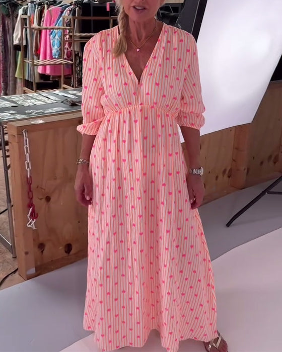 Kjole Elegant V-Hals Hjertemønster