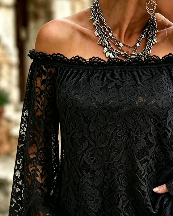 Topp Off-Shoulder Blonder Patchwork Løs