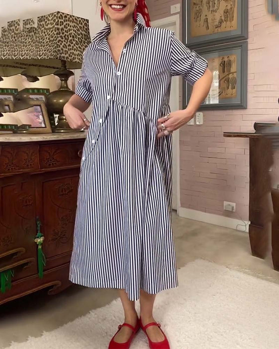 Kjole Krage Knapper Ned Stripe