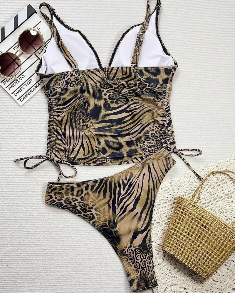 Bikini Bind Stropp Halter Leopard Trykk