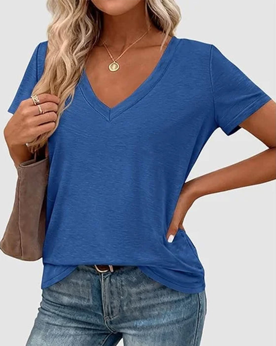T-Skjorte Pullover V-Hals Solid