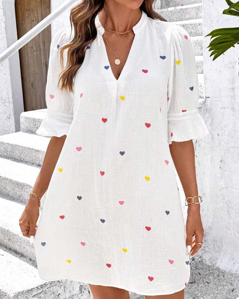 Kjole Fargerik Hjertetrykk V-Hals