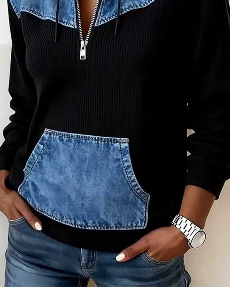 Hettergenser Glidelås Denim Patchwork