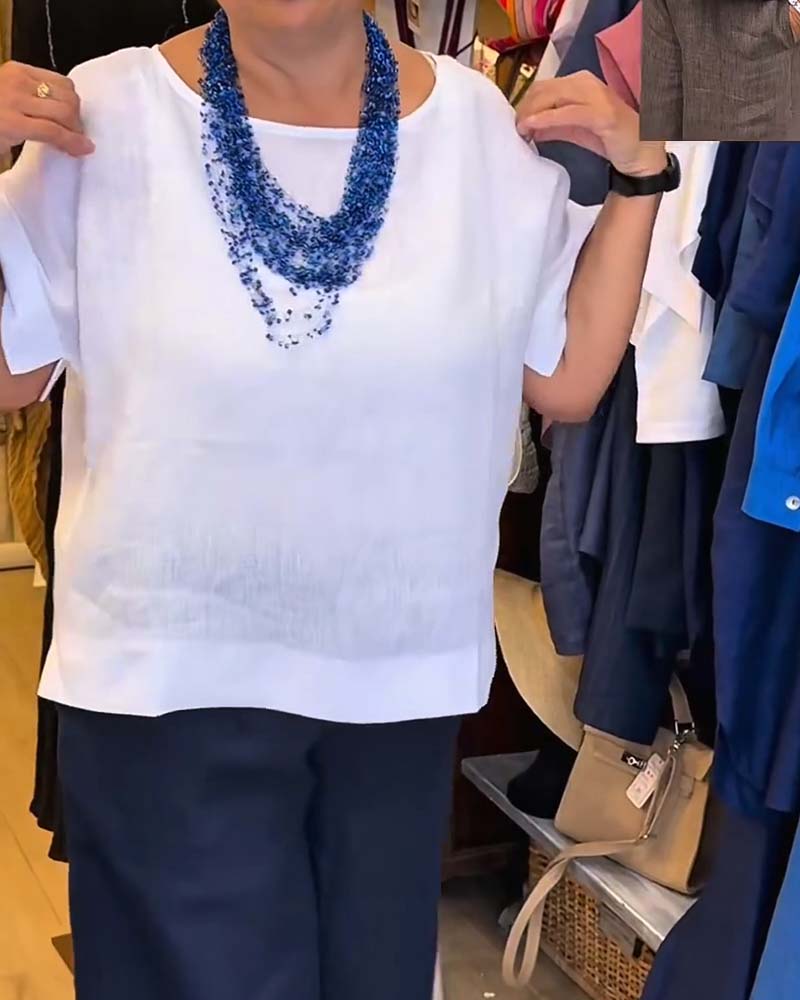 Bluse Rundhalset Solid Rett Casual