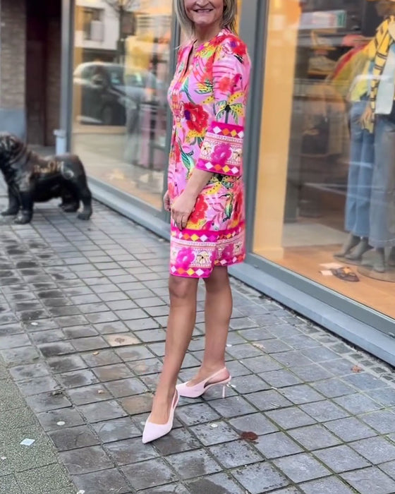 Kjole Blomster Trykk Rett