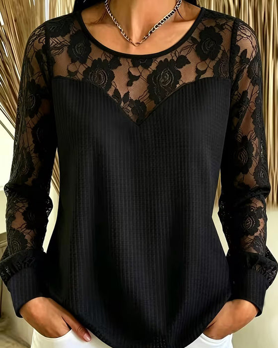 Bluse Stilig Rund Hals Lang Erme