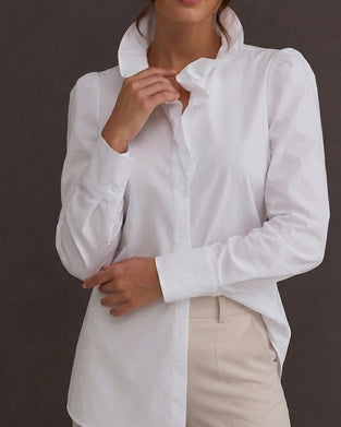 100% Bomull Bluse Ruffle Kant Lang Erme Puffererme