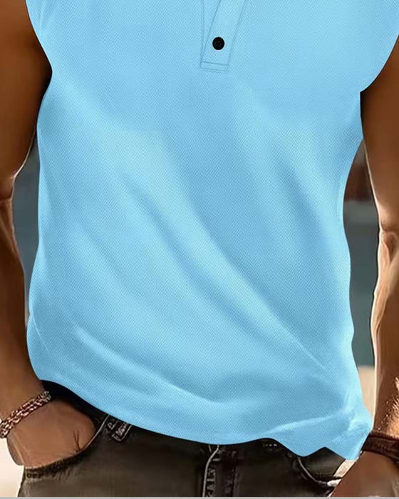 Tanktop Menn Henley Ensfarget Sport